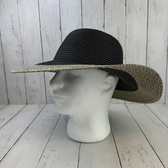 NWT Time and Tru Black Striped Packable Adjustable Floppy Straw Hat One Size - Picture 1 of 8